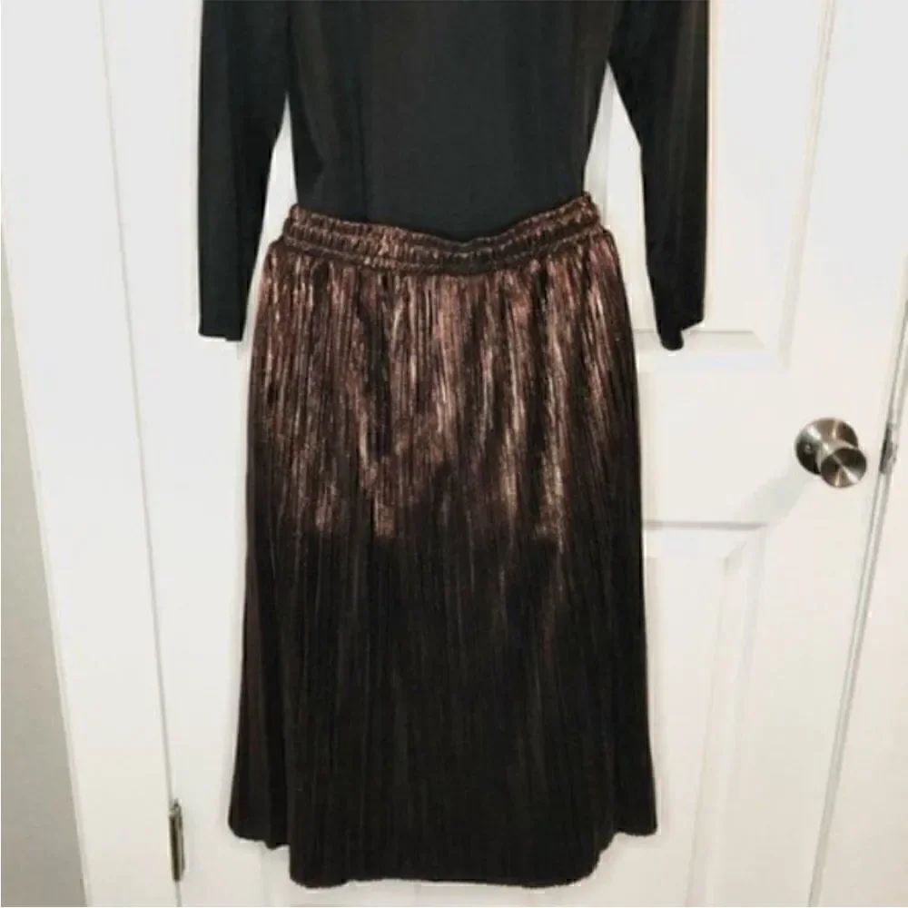 Modcloth Metallic Skirt Glitz The Metallic Midi Skirt Tie Elastic Bronze S NWT - Picture 11 of 13